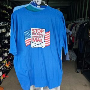 Vibrant Blue Short Sleeve Tee with Patriotic Graphics